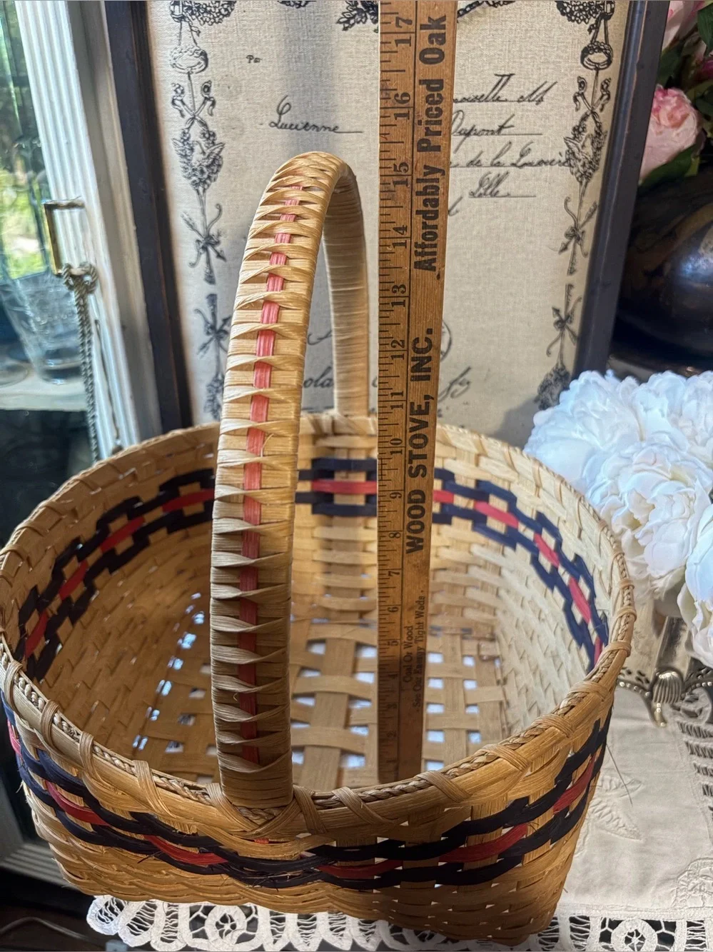 Vintage woven large basket signed